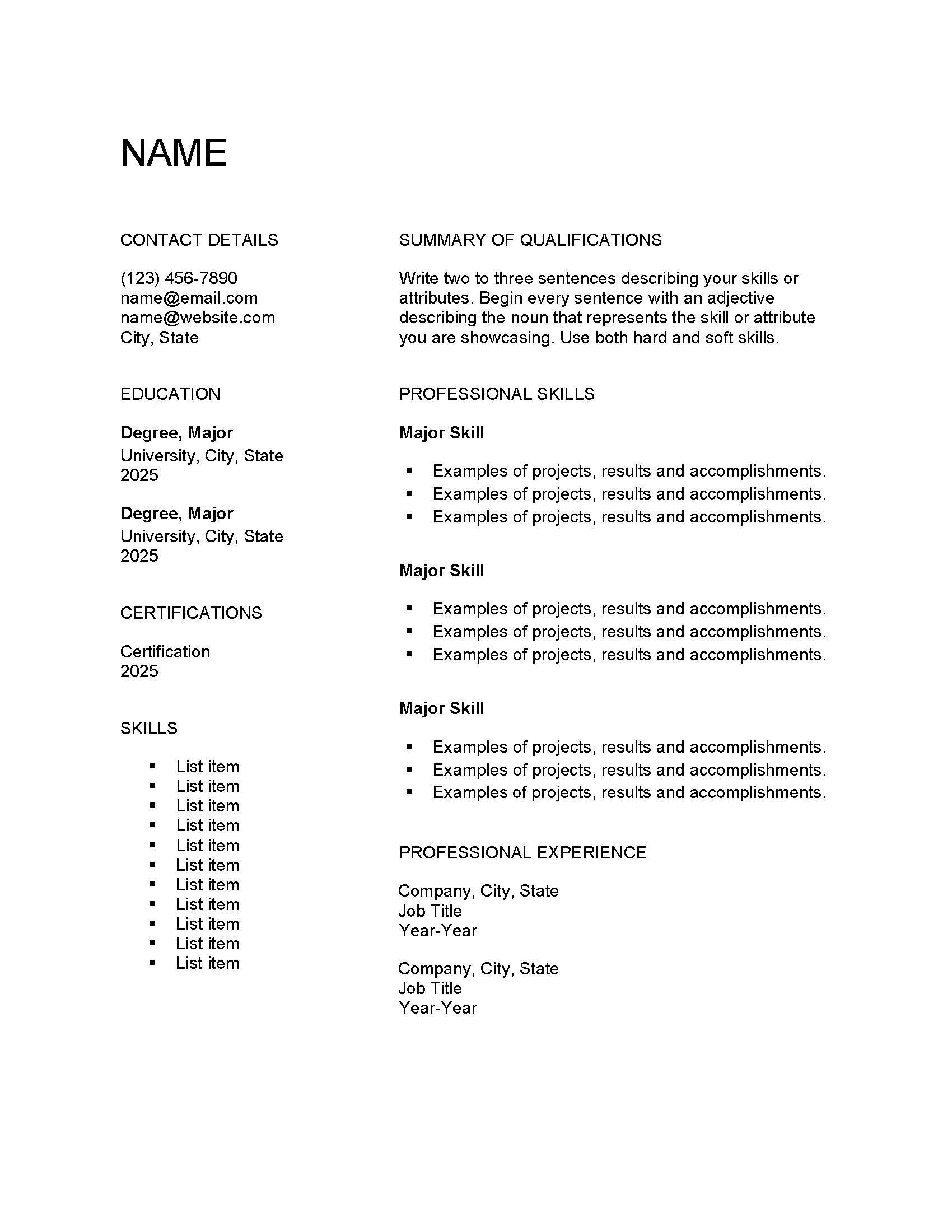 Functional Resume Layout 3